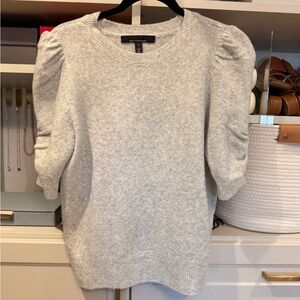 White House Black Market Soft Light Gray Puff Sleeve Knit Top